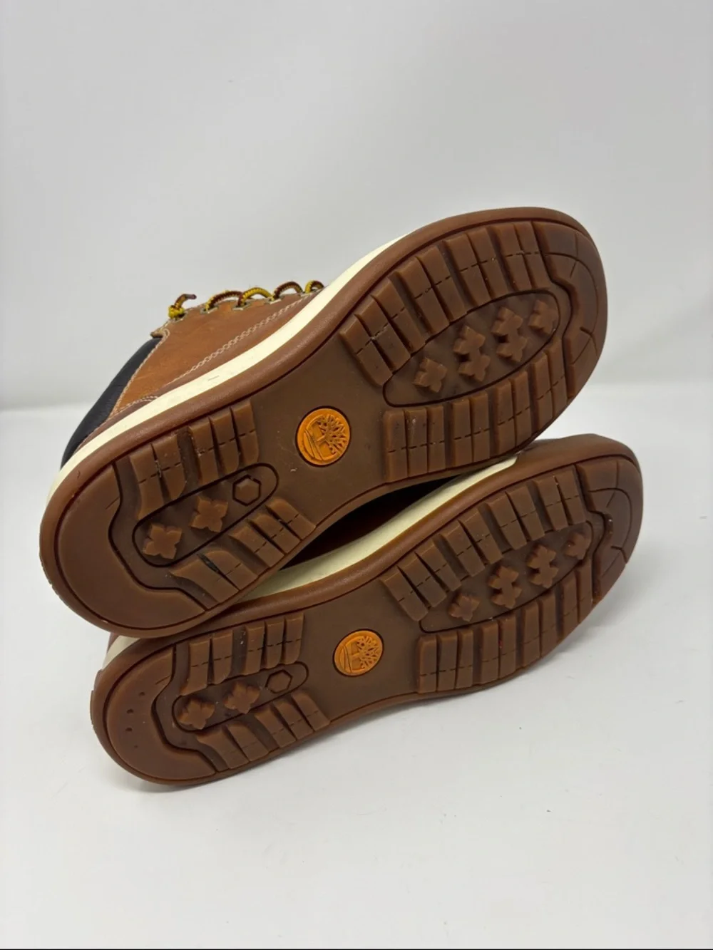 Timberland Brown Leather Chukka Boots with Cream Midsole and‎ Yellow Laces 7